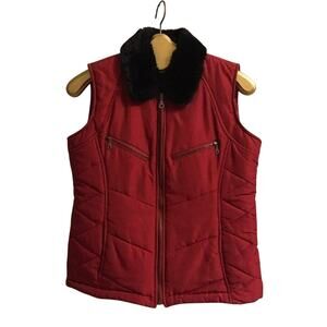 ND women’s full zipper Vest jacket  red sz mp sleeveless faux fur collar neck